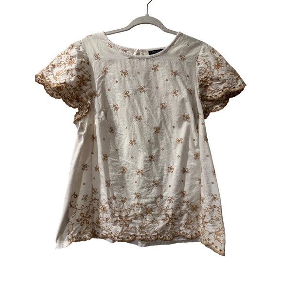 Lane Bryant  White & Beige Embroidered Cotton Blend Short Sleeve Tunic Top - Picture 1 of 10